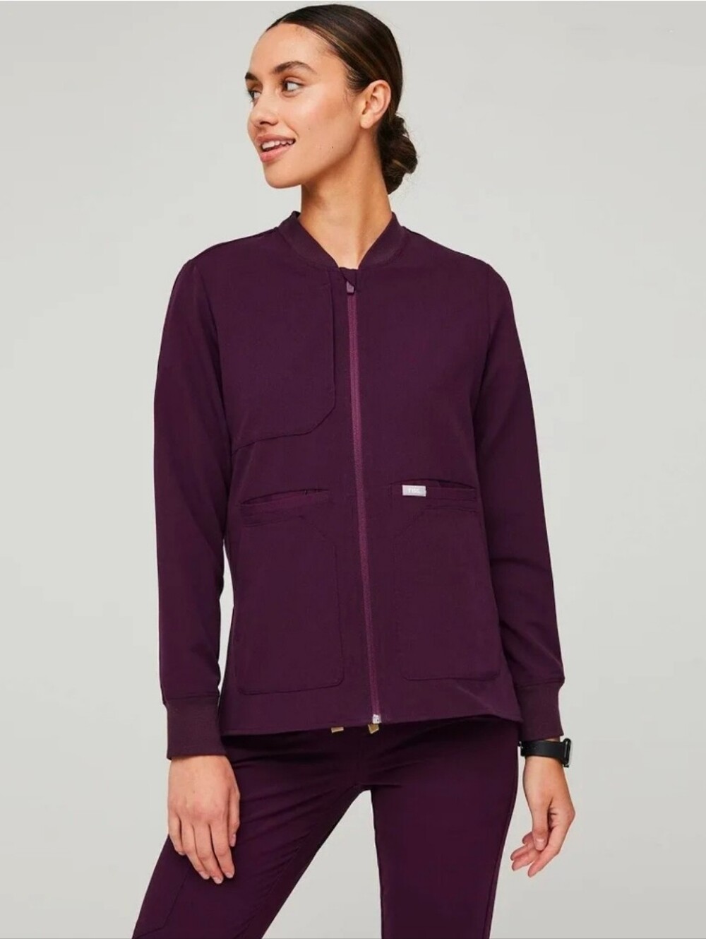 FIGS Deep Purple Bellery Scrub 7 Pocket 4 Way Stretch Nurse Doctor Jacket